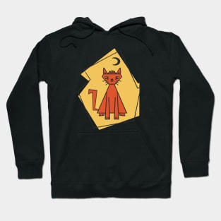 Geometric shape orange cut cat with black half moon Hoodie